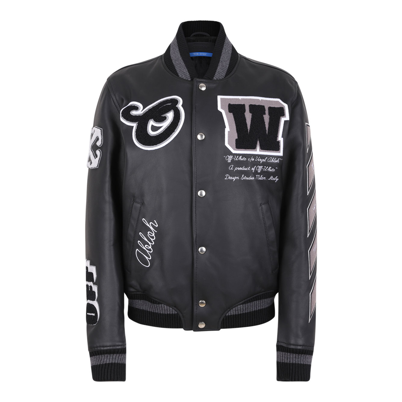 OFFWHITE 레더 VARSITY 자켓 블랙